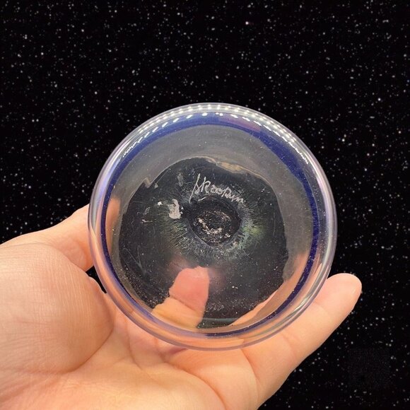 Studio Art Glass Juice Glasses Iridescent Hand Made Signed Roo Rum Set 6 Tumbler - Picture 10 of 14